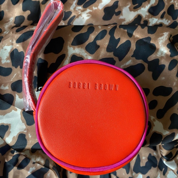 Bobbi Brown red pink round makeup pouch circular mini make up cosmetic bag - Picture 1 of 2